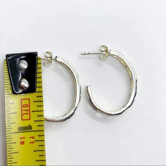 Sterling Silver 925 Semi Hoop Earrings Crystals - Picture 3 of 6
